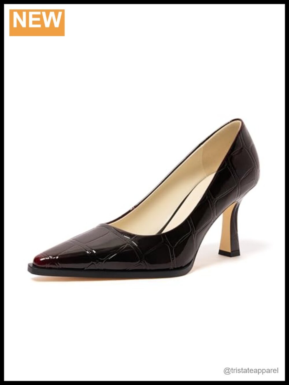 Womens Pointed Toe High Heel Pumps Croc-Embossed Patent Dress Shoes